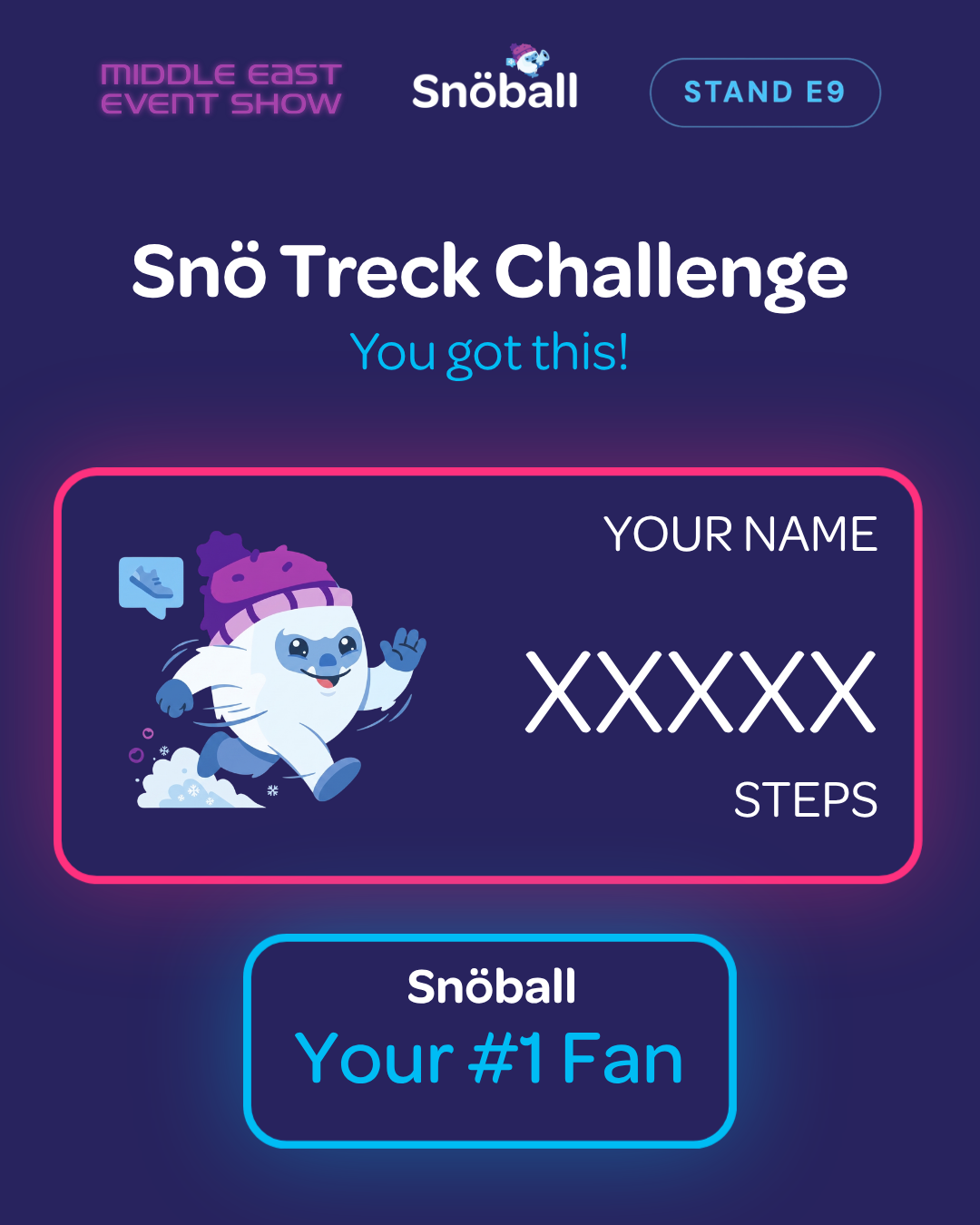 Snö Treck Challenge share card with your name and step count